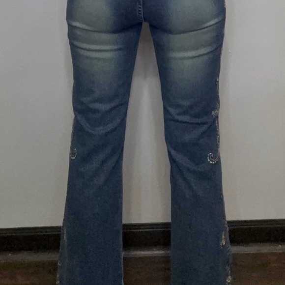 Z Cavaricci Jeans Womens 5 Blue Embroidered Floral Bootcut Denim Boho Y2K - Picture 3 of 6
